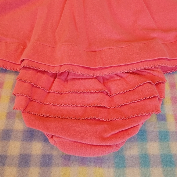 LITTLE ME 🌺 Vintage 2pc Coral Smocked Floral Embroidery Ruffled Dress Outfit 3M - Picture 11 of 17